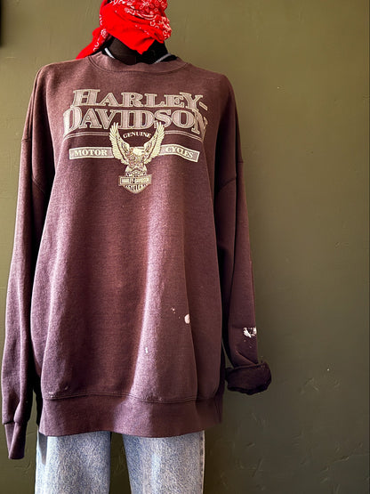 vintage harley sweatshirt, distressed crewneck, faded black sweater, motorcycle streetwear