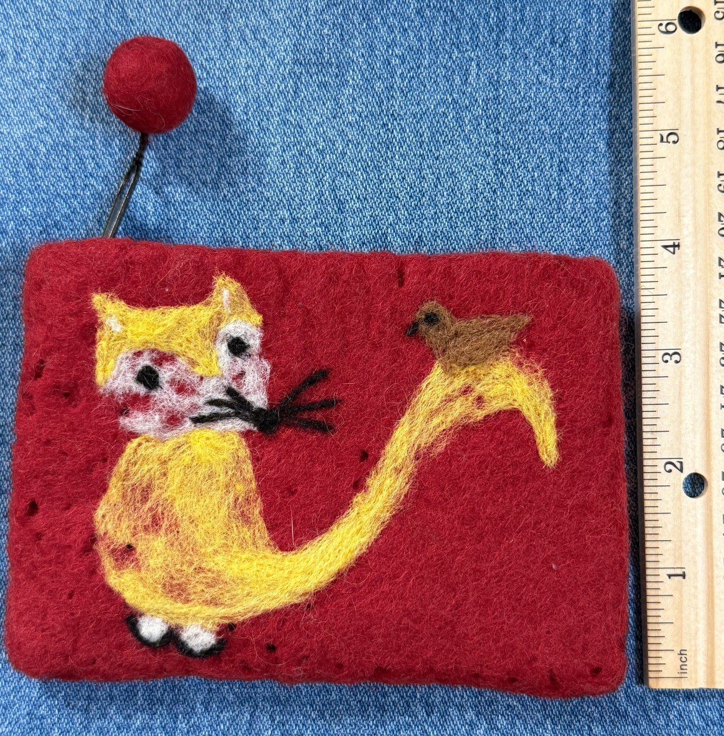 Cat & Bird Felted Wallet