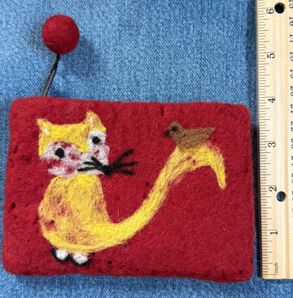 Cat & Bird Felted Wallet