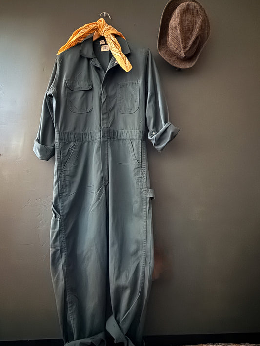 wrangler coveralls, bluebell staffordized vintage, vintage workwear jumpsuit, western mechanic suit